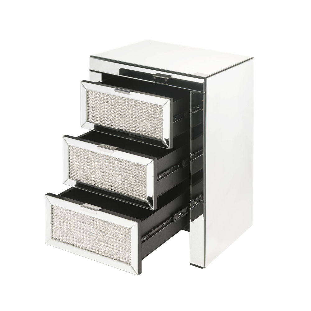 Noralie - Accent Table, 3 Storage Drawers - Mirrored & Faux Diamonds