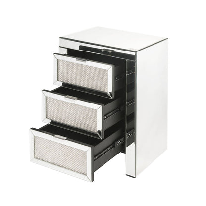 Noralie - Accent Table, 3 Storage Drawers - Mirrored & Faux Diamonds