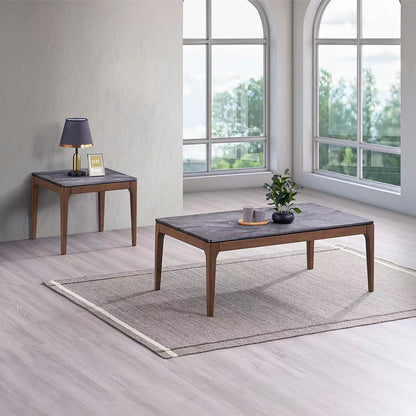 Bevis - End Table - Engineered Stone Top & Walnut