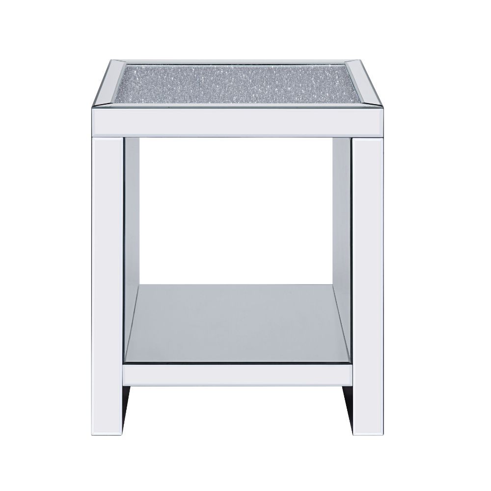Noralie - End Table With Open Storage Compartment - Clear Glass, Mirrored & Faux Diamonds