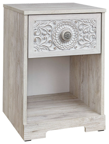 Paxberry - One Drawer Night Stand - Open Cubby - Whitewash