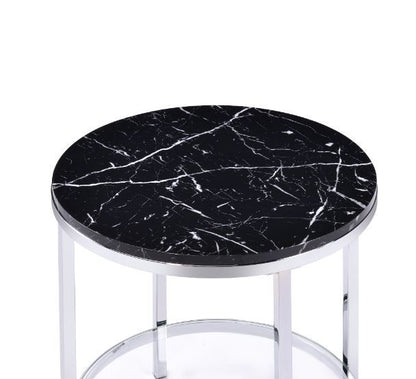 Virlana - End Table - Faux Black Marble Top & Chrome