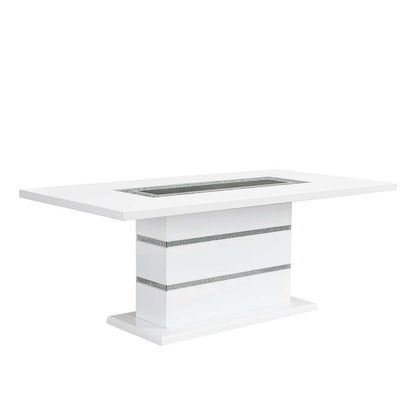 Elizaveta - Dining Table With Pedestal Base - Faux Crystal Diamonds & White High Gloss