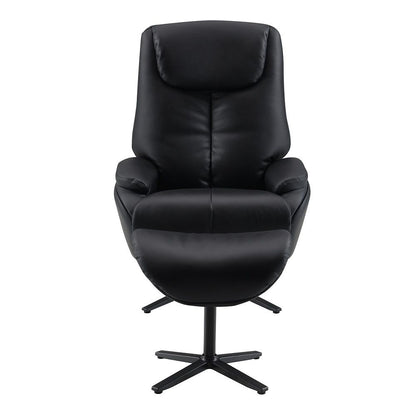 Labonita - Motion Accent Chair With Swivel & Ottoman - Black Top Grain Leather & Black