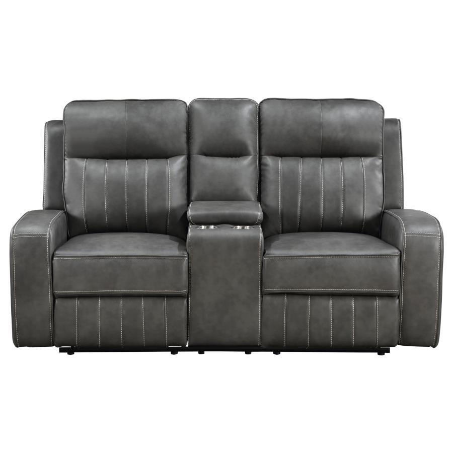Raelynn - Upholstered Track Arm Motion Loveseat - Gray