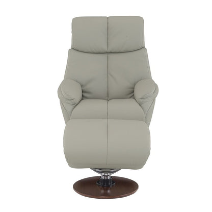 Kandoro - Motion Accent Chair With Swivel & Ottoman - Gray Leather & Brown Base
