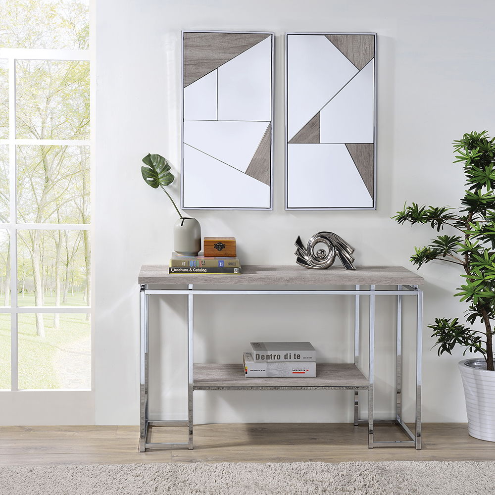 Chafik - Sofa Table - Natural Oak & Chrome