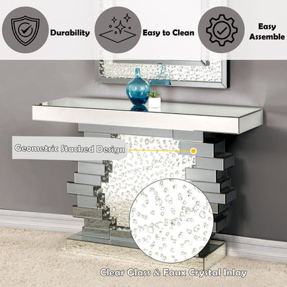 Nysa - 47" X 14" Console Table - Mirrored & Faux Crystals