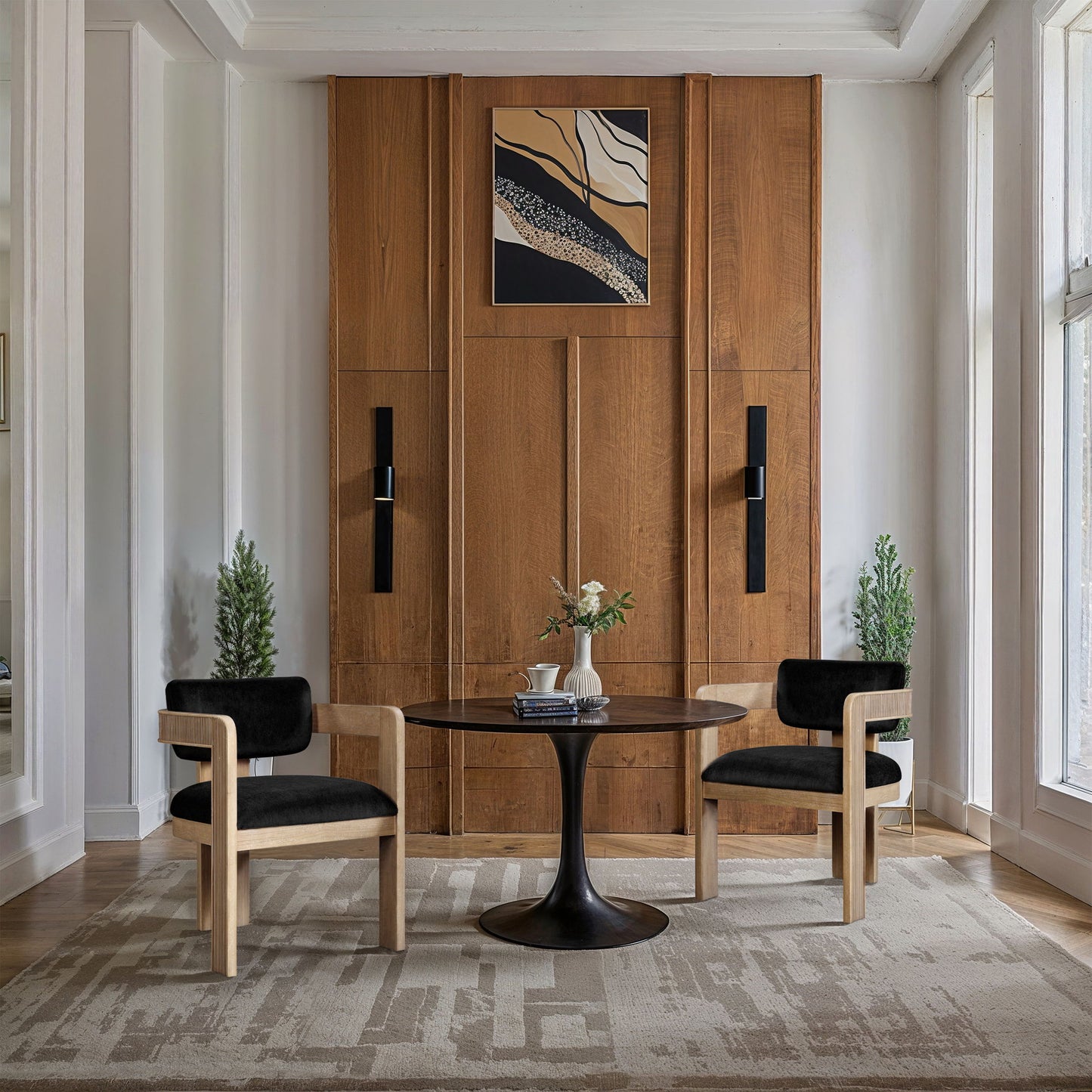 Sacha - Velvet Dining Chair With Natural Base (Set of 2)