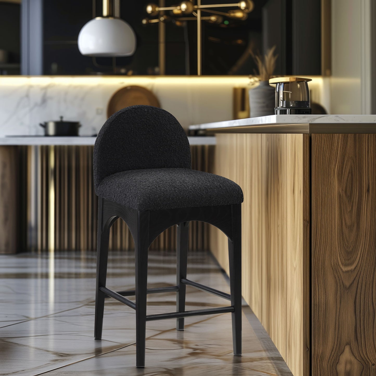 Waldorf - Boucle Stool With Black Legs