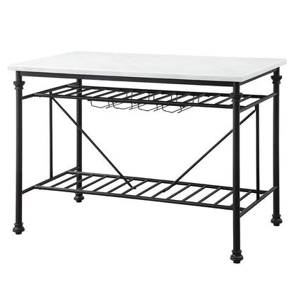 Mera - Kitchen Island - White Marble Top & Gray