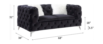 Phifina - Loveseat With 2 Pillows - Black Velvet