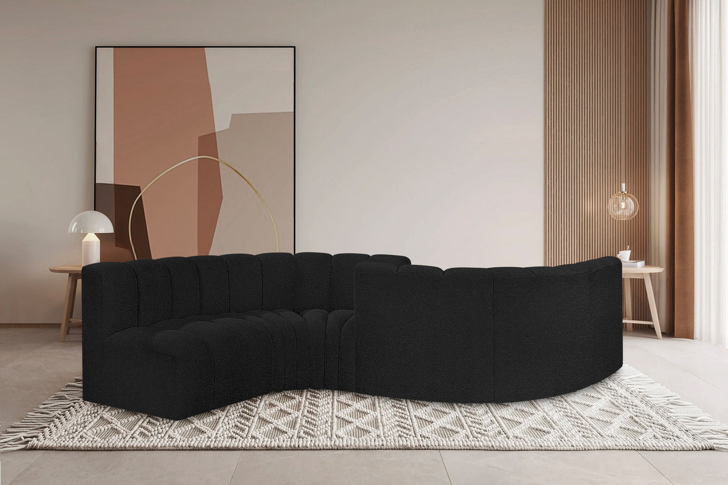 Arc - Boucle Fabric 6 Piece Modular Sofa - Black