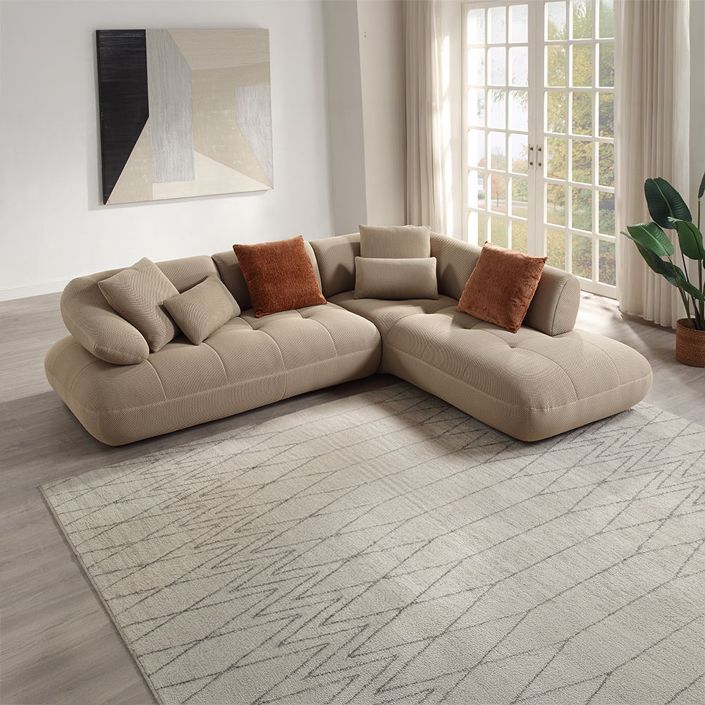 Carrick - Sectional Sofa With 6 Pillows - Beige Sandwich Mesh Fabric