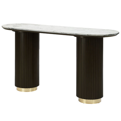 Clayten - Sofa Table - White Natural Marble Top & Espresso