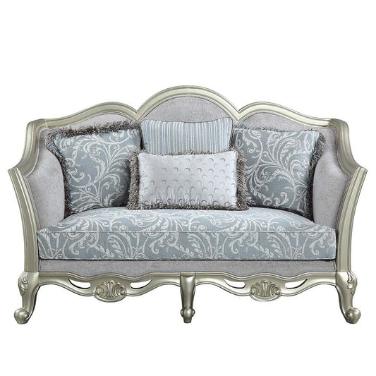 Qunsia - Loveseat With 4 Pillows - Light Gray Linen & Champagne