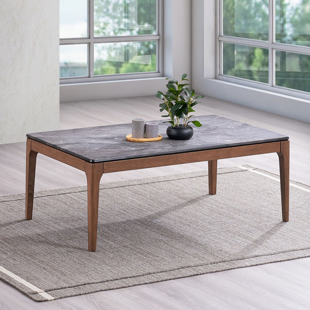 Bevis - Coffee Table - Engineered Stone Top & Walnut