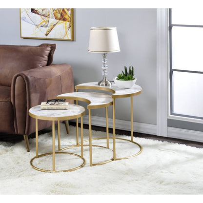 Anpay - Nesting Table Set - Faux Marble Top & Gold