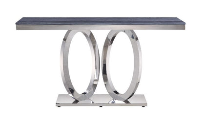 Zasir - Sofa Table - Gray Printed Faux Marble Top & Mirrored Silver