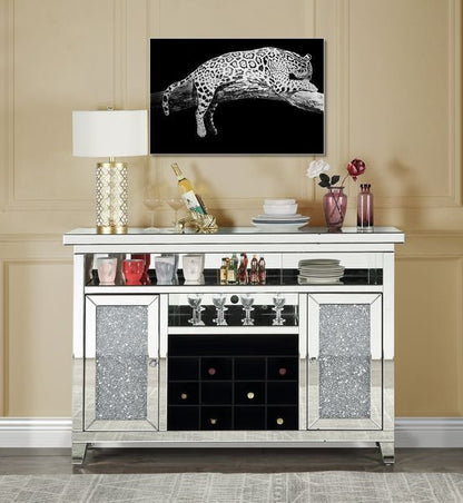 Noralie - 41" Wine Cabinet With LED - Mirrored & Faux Diamonds