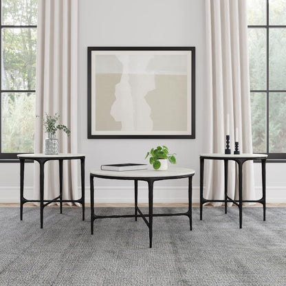 Hermas - Round Marble Coffee And End Table Set