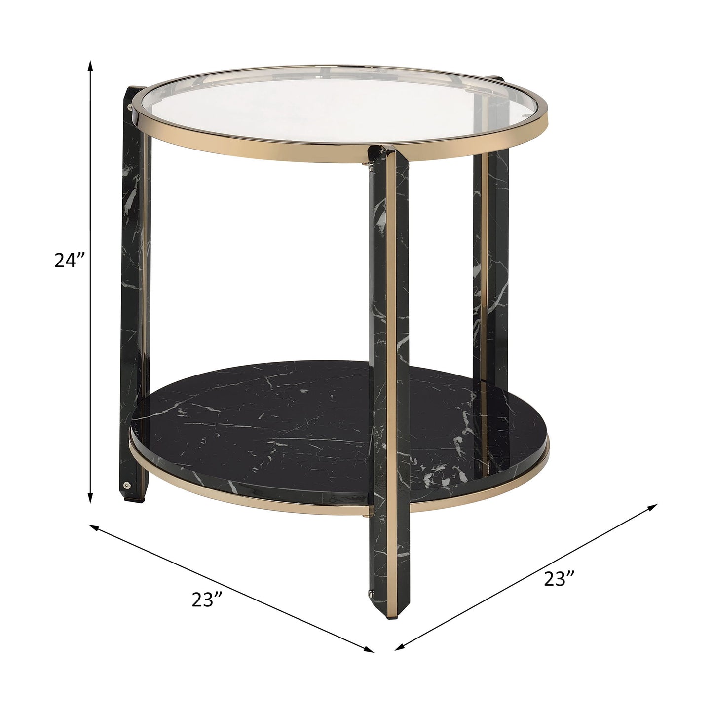 Thistle - End Table - Clear Glass, Faux Black Marble Top & Champagne