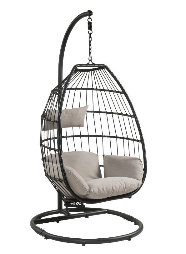Oldi - Hanging Chair - Beige Fabric & Black Wicker