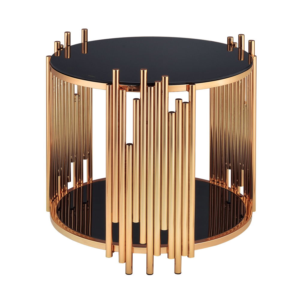 Tanquin - End Table - Black Glass & Gold