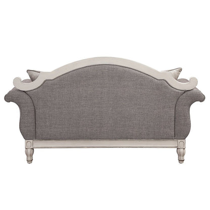 Florian - Loveseat With 3 Pillows - Gray Fabric & Antique White