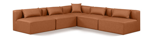 Cube - 5 Piece Modular Corner Armless Sectional - Cognac